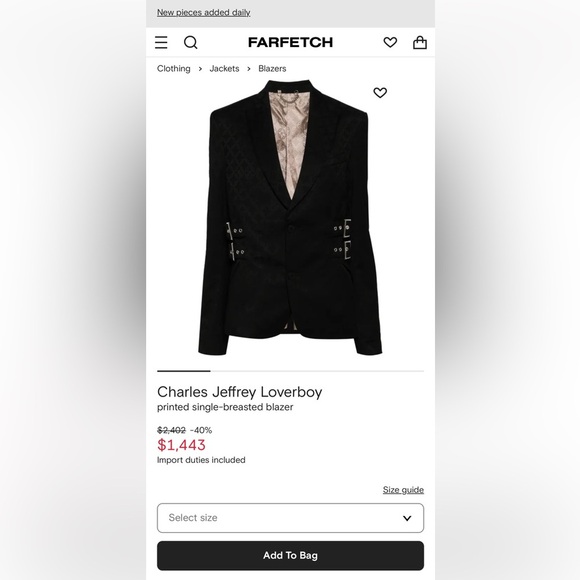 CHARLES JEFFREY LOVERBOY printed single-breasted Glasgow Blazer | Large | Unisex - Picture 5 of 15